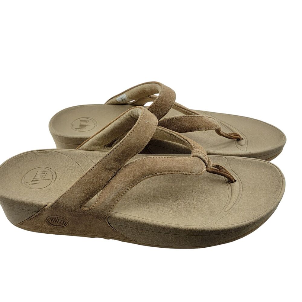 Fitflop Womens Sandals Size 11 Whirl Beige Brown Suede‎ Thong Slip On Toning